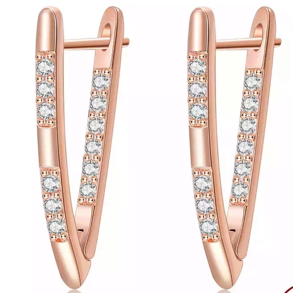 Jewelry - New V-Shape Rose Gold Diamond Hoop Earrings